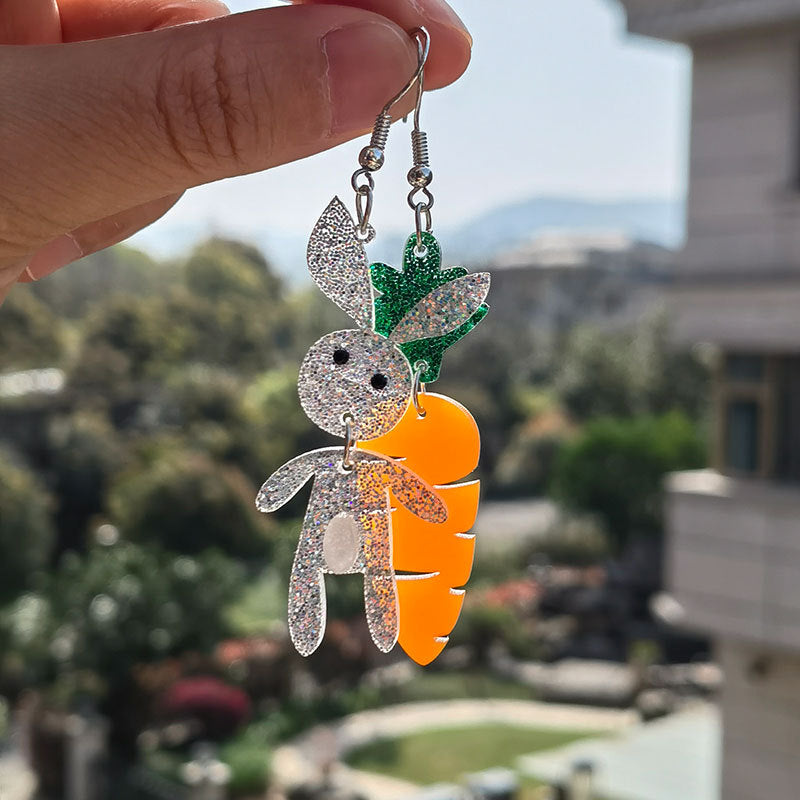 Acrylic Asymmetric Rabbit Carrot Earrings (Minimo de Compra 12) MIC-QiuS002