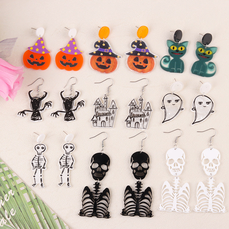 Acrylic Pumpkin Ghost Dark Earrings MIC-DuA098