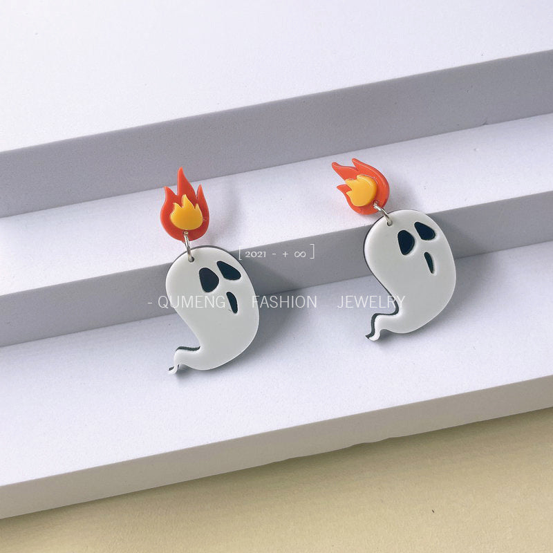 Acrylic Halloween Flame Ghost Earrings (Minimo de Compra 3) MIC-OuG048