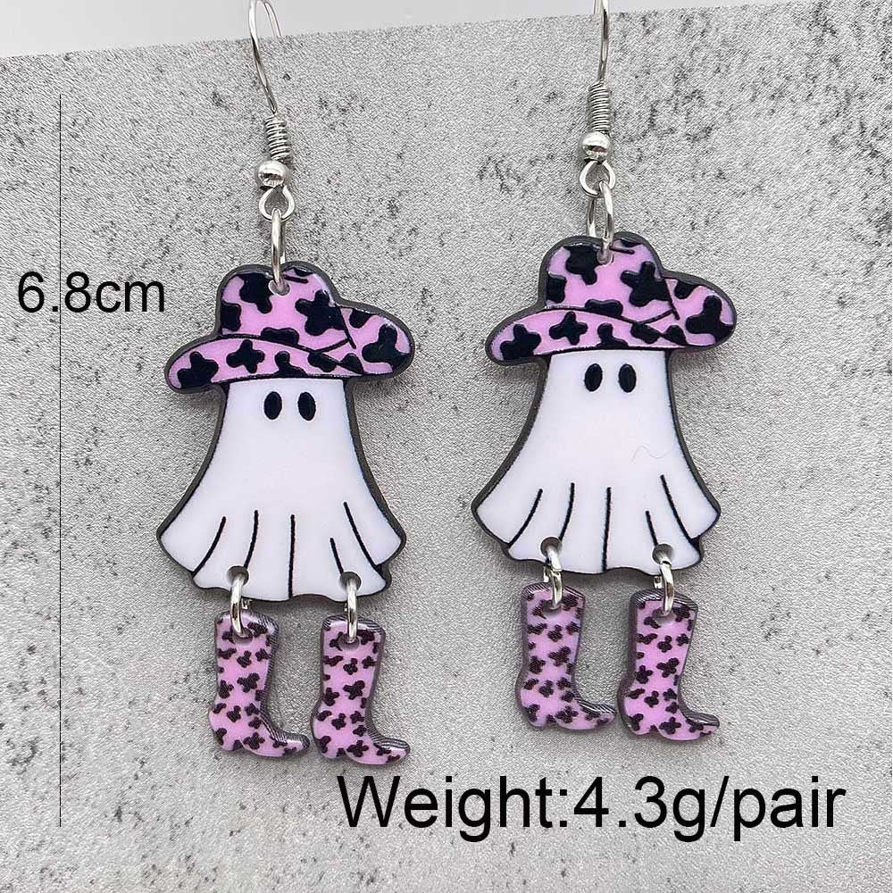 Acrylic Halloween Cowboy Ghost Earrings (Minimo de Compra 2) MIC-ChenY012