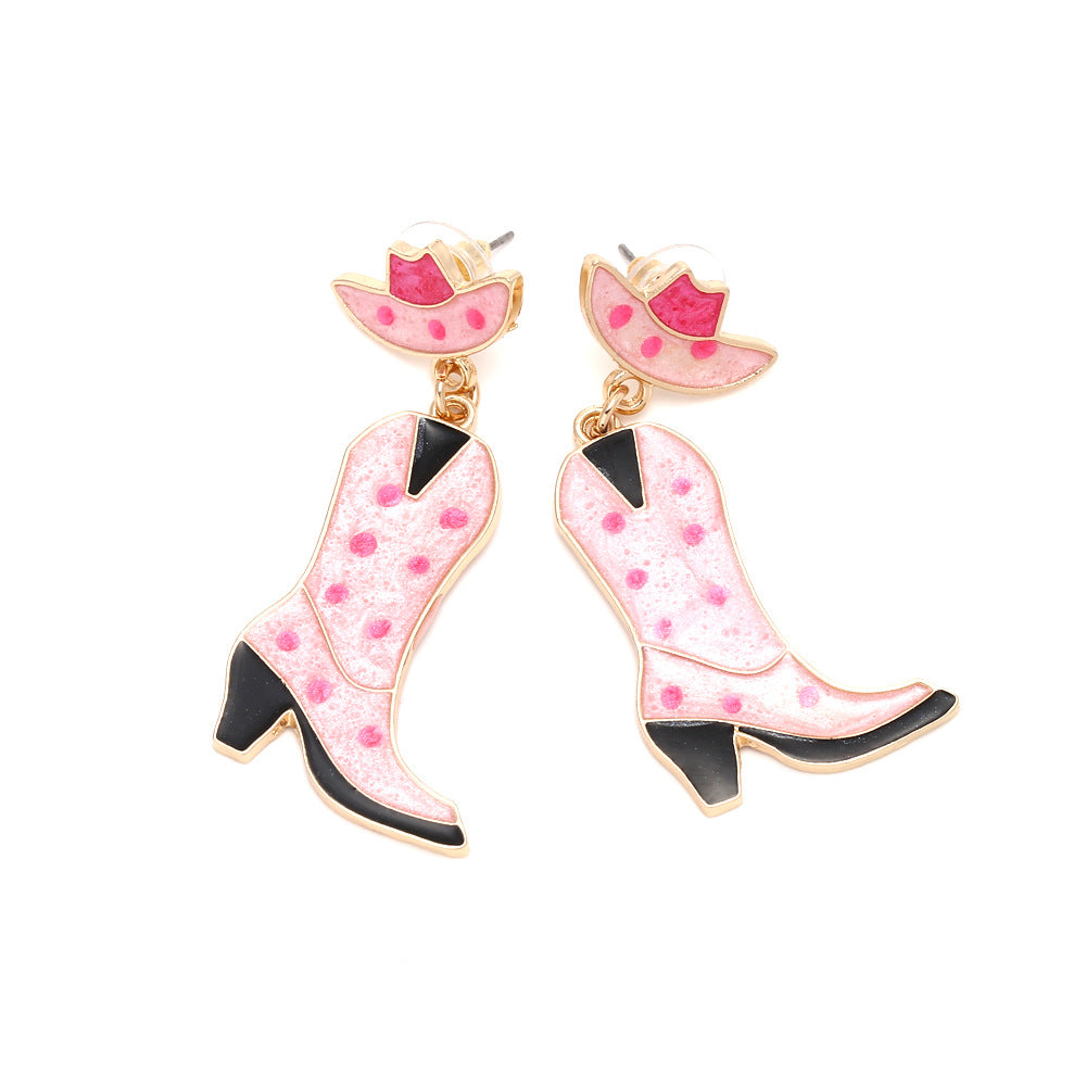 Alloy Pink Spotted Oil Drop Cap Earrings MIC-ManY016