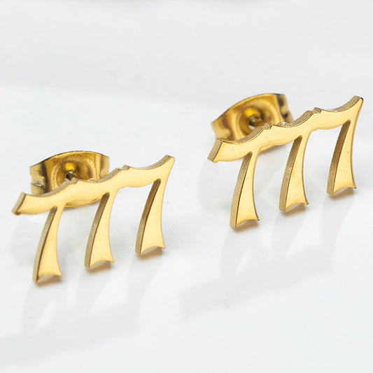 Gold Stainless Steel Angel Number Earrings SS036