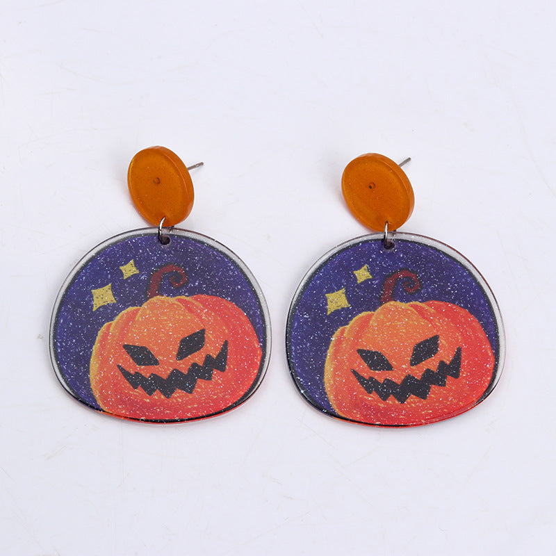 Acrylic Halloween Pumpkin Tomb Earrings (Minimo de Compra 2) MIC-DuA028