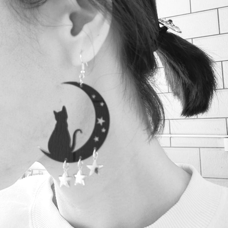 Acrylic Moon Cat Earrings (Minimo de compra 2) MIC-SiB004