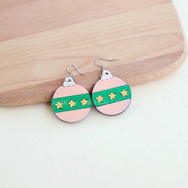 Earrings Acrylic Christmas Mirror Red Green Blue Contrast Color Bomb MOSHU063