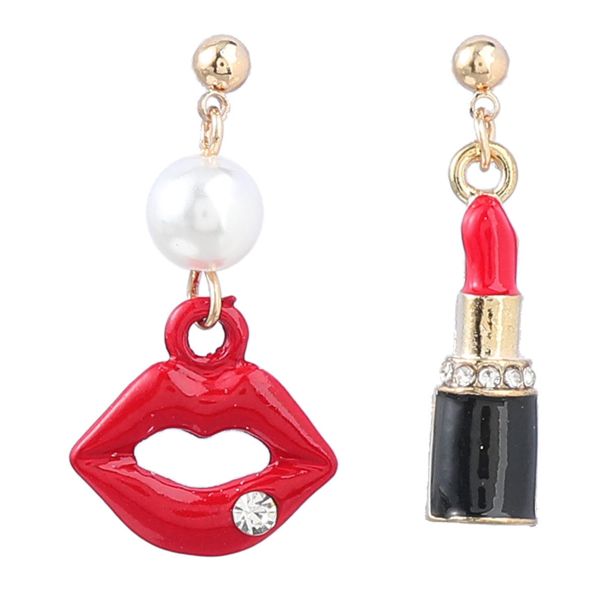 Alloy diamond inlaid flame red lip lipstick earrings MIC-JiuL003