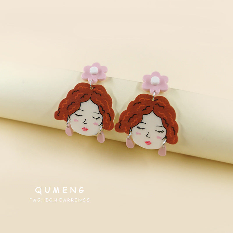 Acrylic Sweet Pink Flower Earrings (Minimo de Compra 2) MIC-QingM007