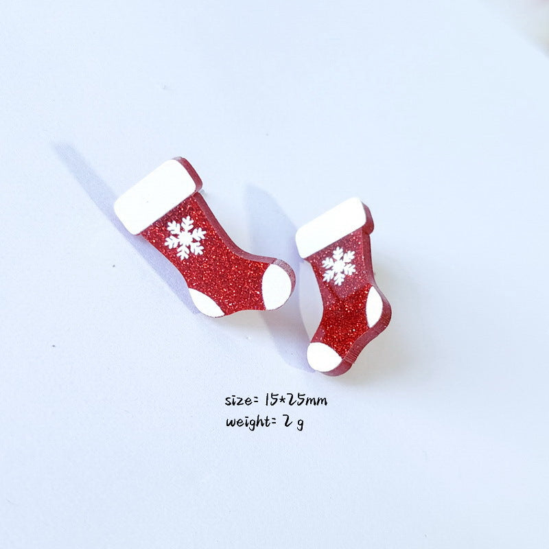 Acrylic Sparkling Pink Christmas Hat Earrings MIC-XueP114