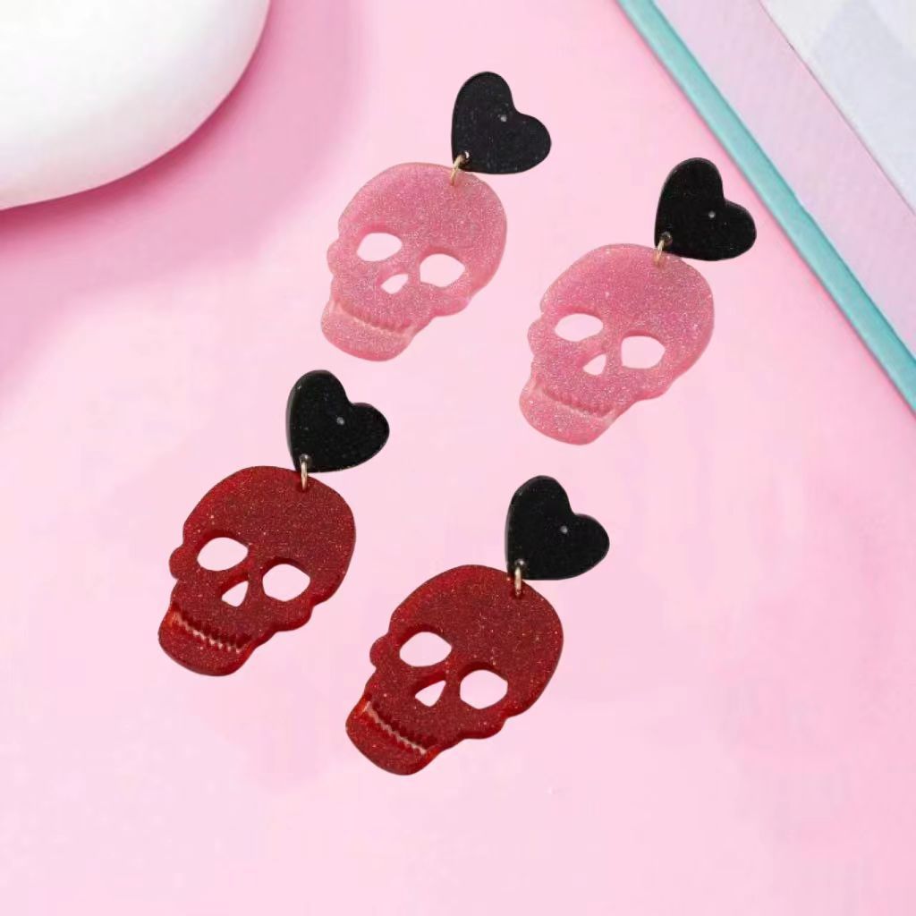 Acrylic Halloween Colorful Skull Earrings (Minimo de compra 2) MIC-AnD006