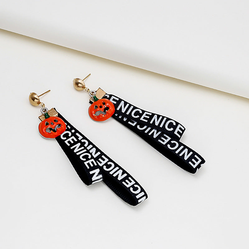 Acrylic Halloween Letter Ribbon Cloth Strap Earrings MIC-MDD039