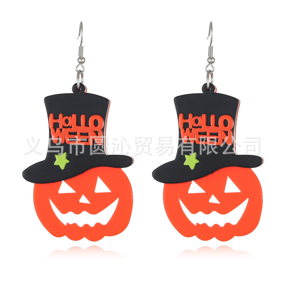 Acrylic Funny Pumpkin Ghost Earrings (Minimo de Compra 3) MYA-YuanQ005