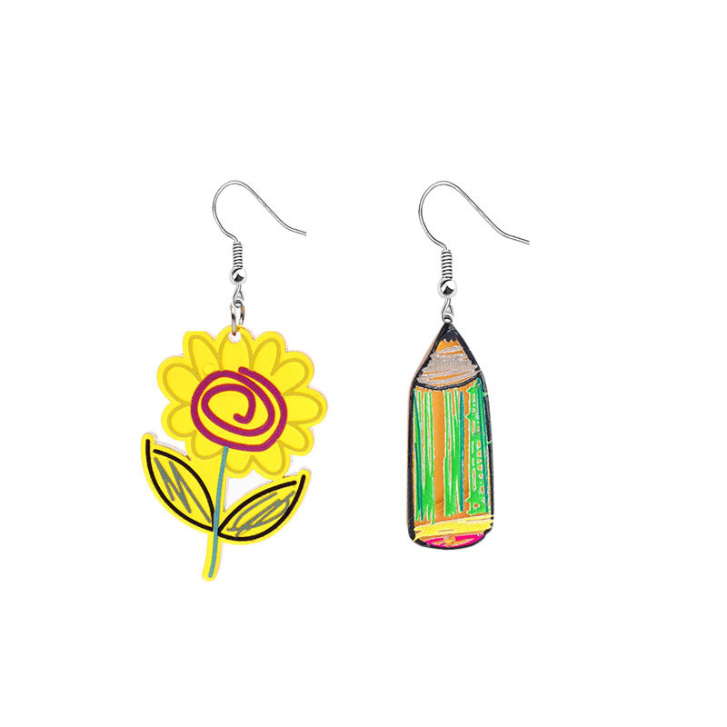 Acrylic Sunflower Pencil Earrings (Minimo de compra 2) MIC-XiangE002