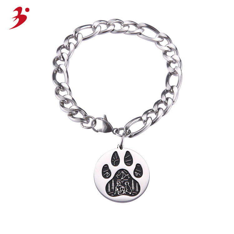 Bracelet Stainless Steel Cute Dog Paw Print QiJu013