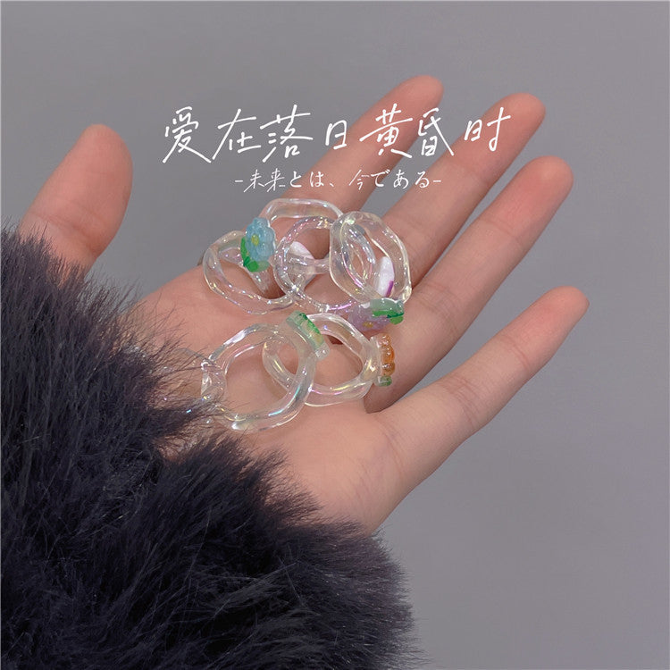 Resin Illusion AB Flower Peach Heart Ring MIC-WWHM029