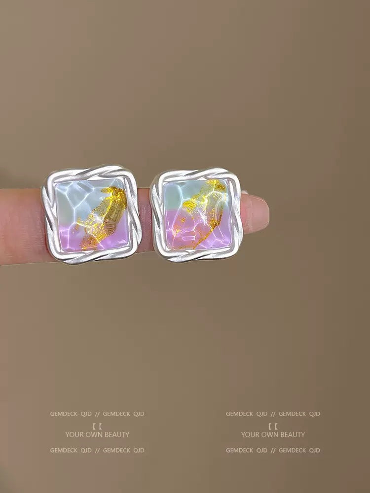 Alloy Jelly Colored Square Earrings (Minimo de Compra 2) MIC-JinYi004