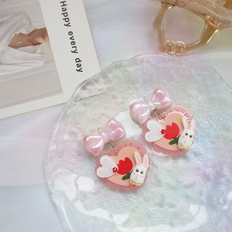 Acrylic pink bow earrings MIC-QingJ030