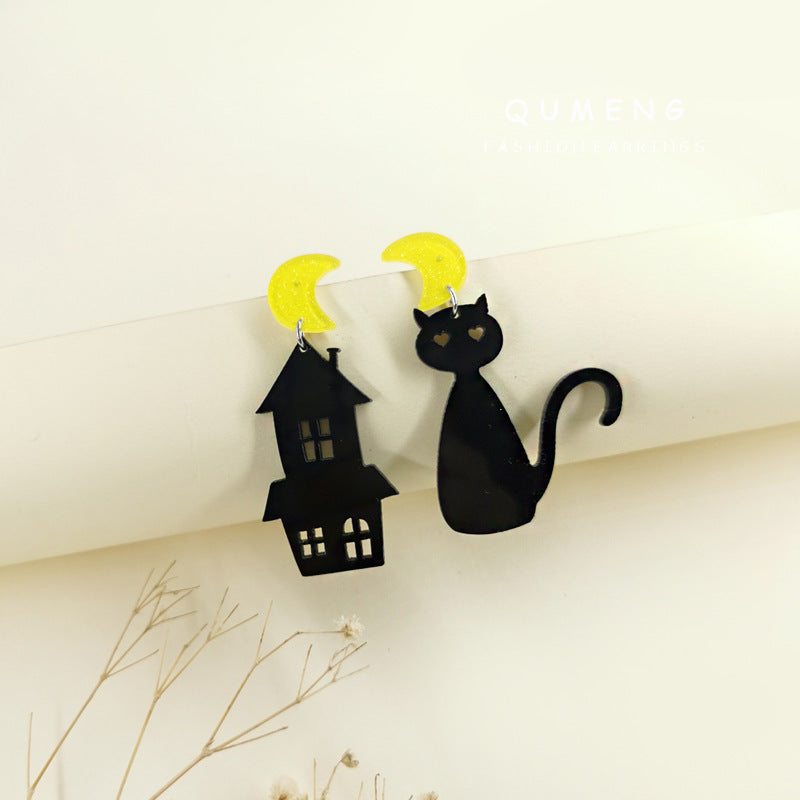 Acrylic Moon Castle Cat Earrings (Minimo de Compra 2) MYA-QingM022