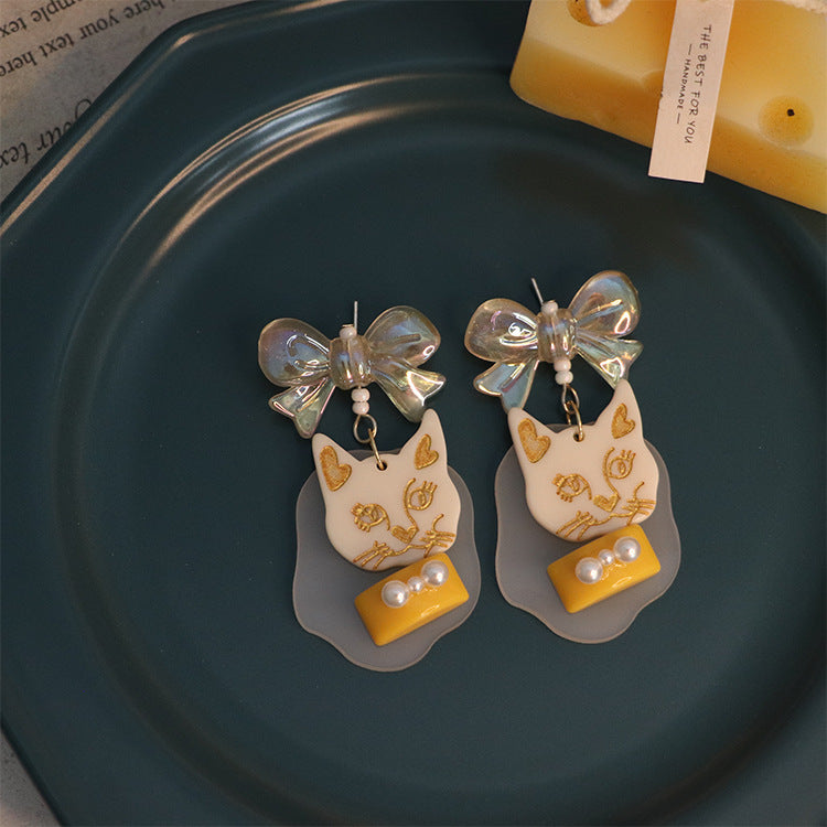 Acrylic Yellow Cat Earrings MIC-QingJ027