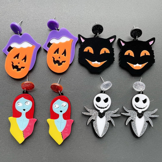 Earrings Acrylic Halloween Black Cat xuep044