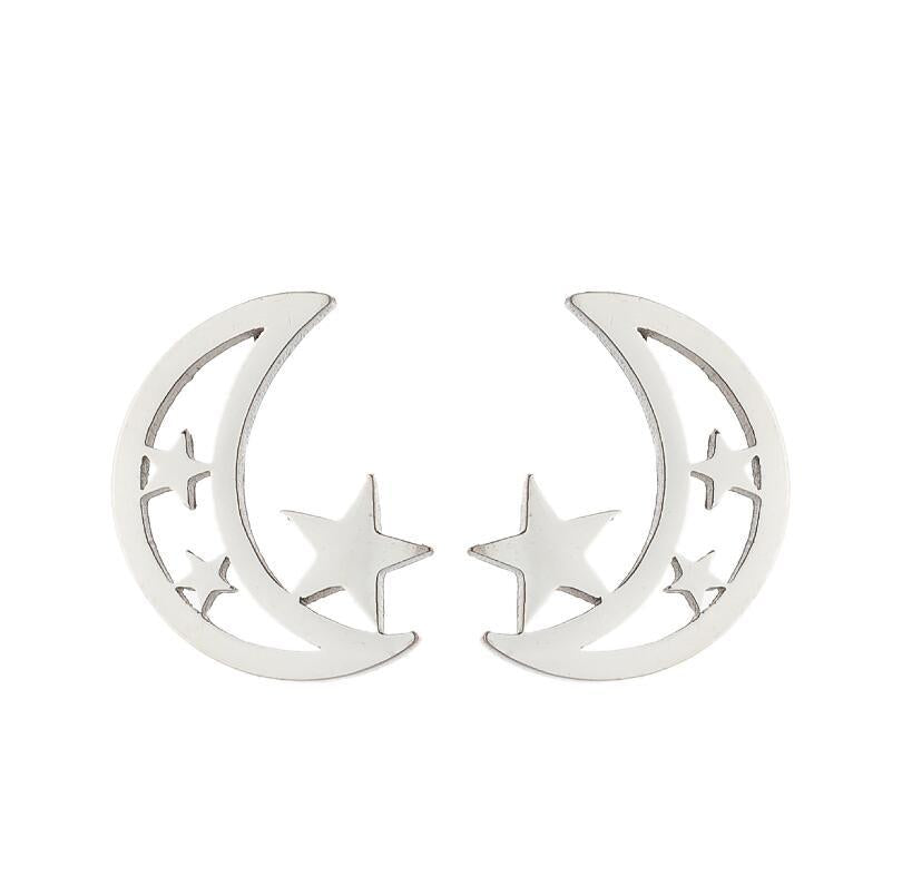 Stainless Steel Pentagram Moon Earrings SS029