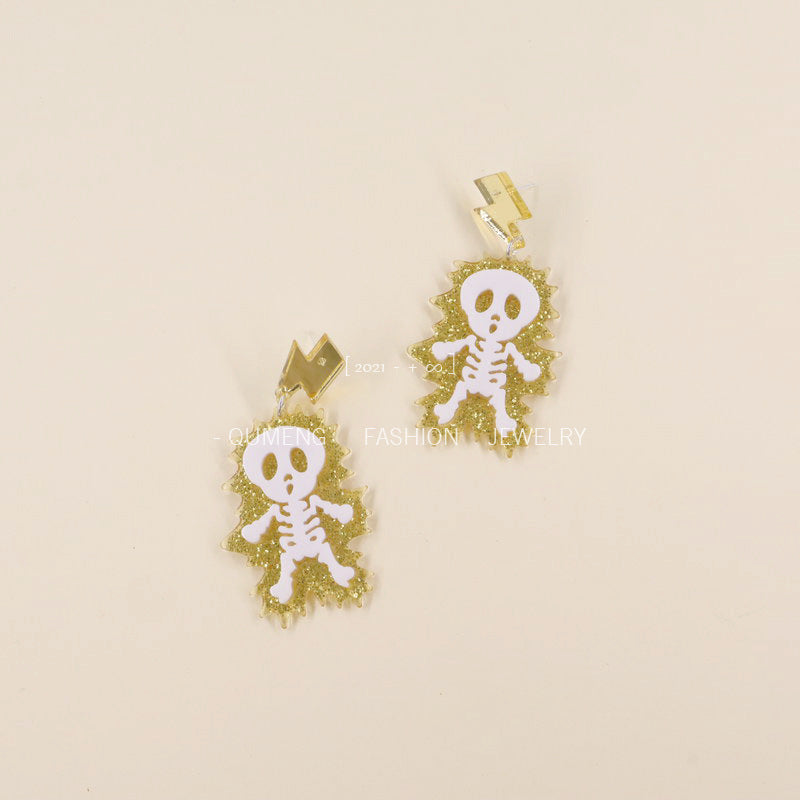 Earrings Halloween Acrylic Skull Lightning Gold Mirror Minimo de compra 2 MOSHU035