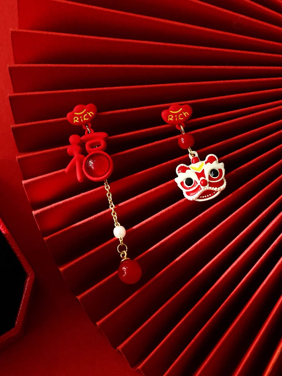 Alloy New Red Little Lion Earrings (Minimo de Compra 2) MIC-XinXu002