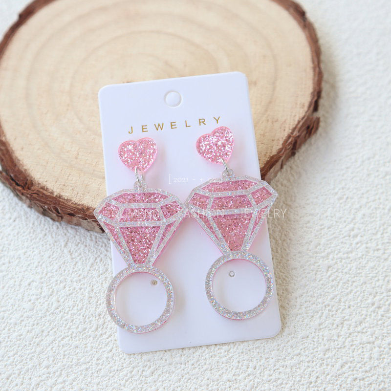 Alloy acrylic pink diamond ring earrings MIC-OuG118