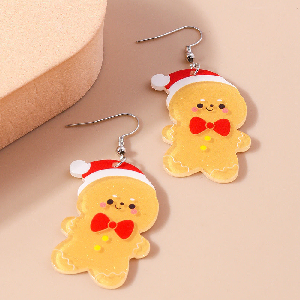 Alloy Christmas hat gingerbread man earrings MIC-YueS014