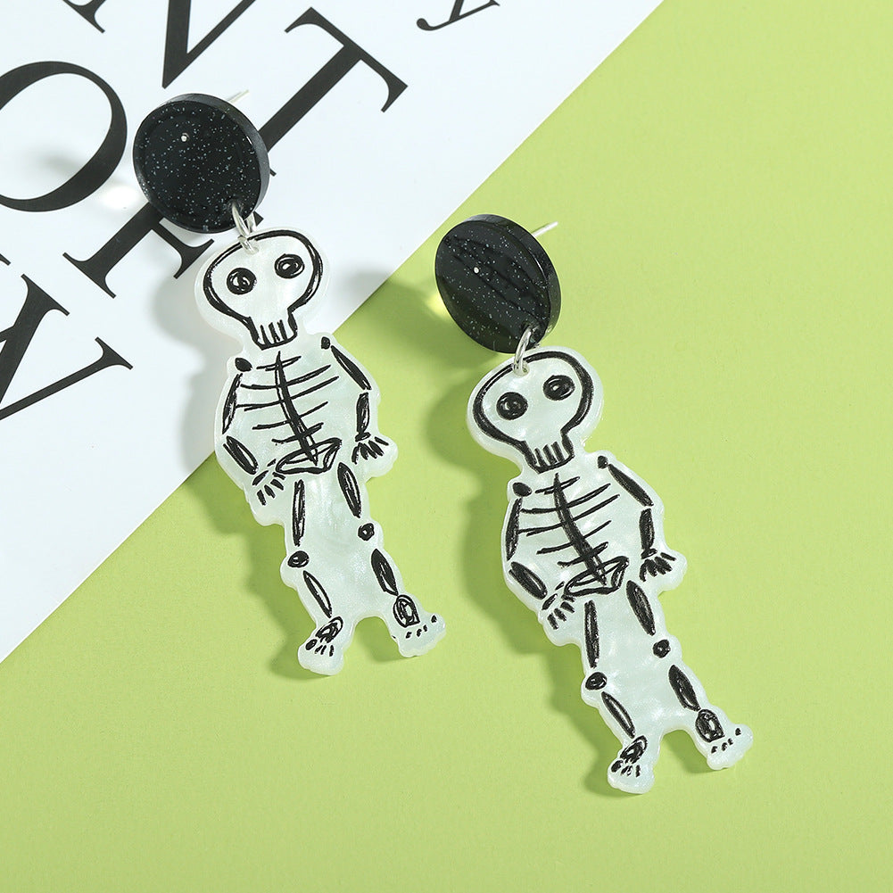 Acrylic Halloween Graffiti Skeleton Earrings (Minimo de Compra 2) MIC-JiqQ001