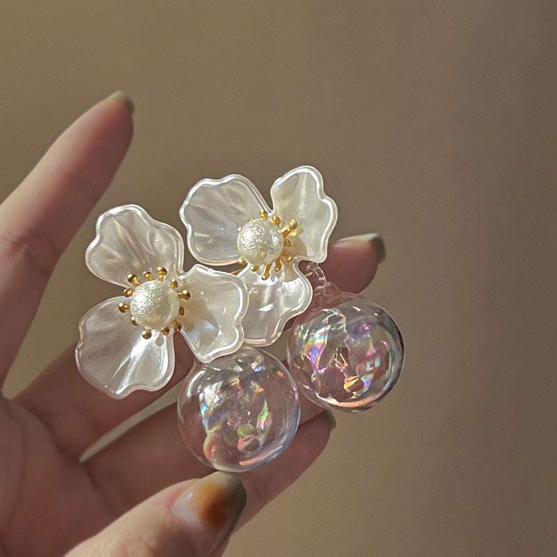 Alloy Pink Flower Pearl Earrings (Minimo de compra 2) MIC-FengM002