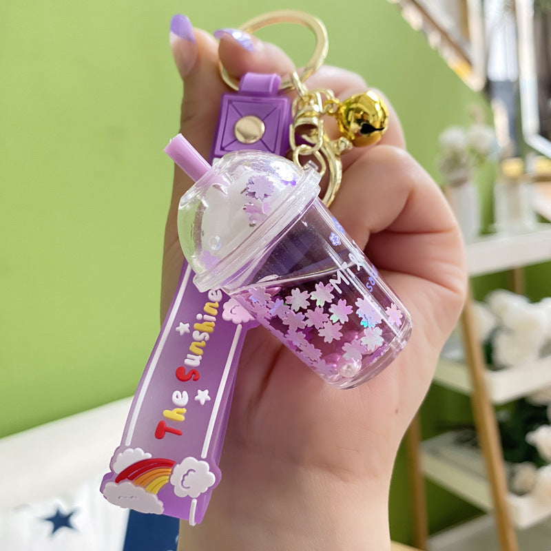 PVC cat shiny oil pearl milk tea cup keychain MIC-YanG014