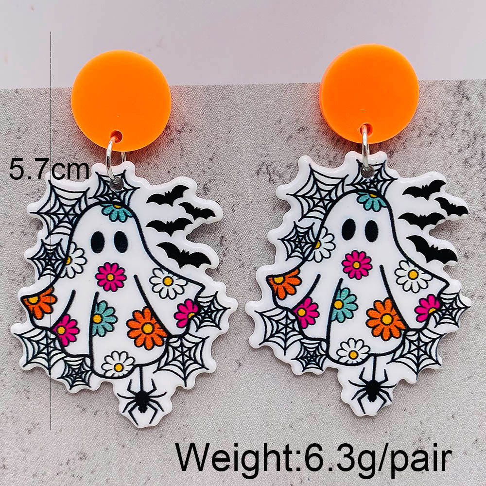 Acrylic Halloween Ghost Pumpkin Earrings (Minimo de Compra 2) MIC-ChenY023