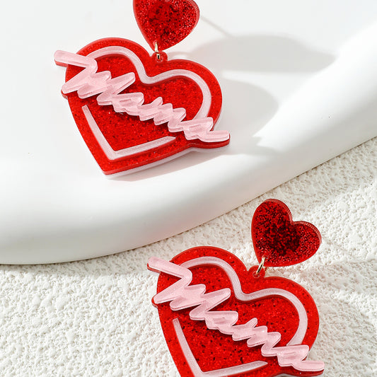 Acrylic Heart MAMA Letter Earrings (Minimo de Compra 5) MIC-DaiW012