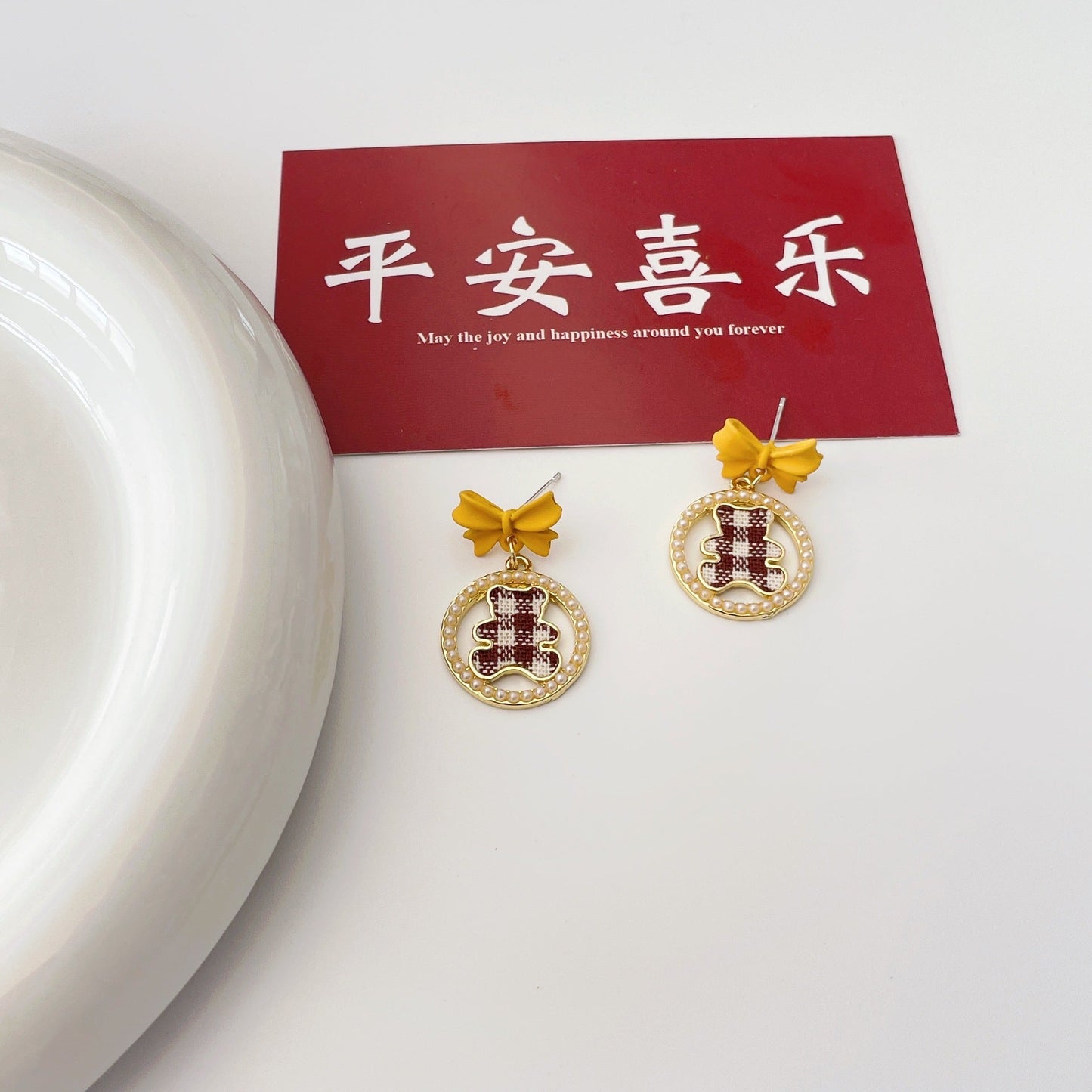 S925 silver needle cloth art bear earrings MIC-KGG019