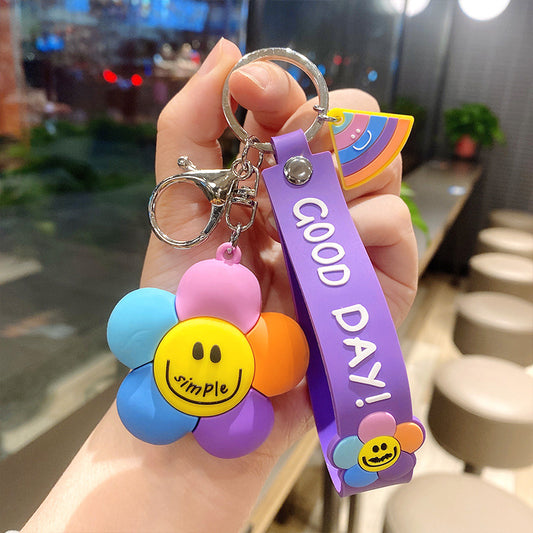 PVC colorful smiley face flower cute cartoon keychain MIC-MLZ023