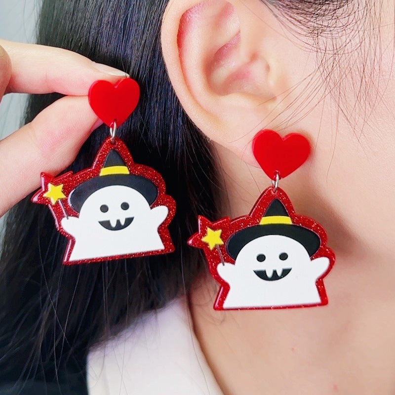 Acrylic Halloween Magic Stick Ghost earrings (Minimo de Compra 2) MIC-DuA034