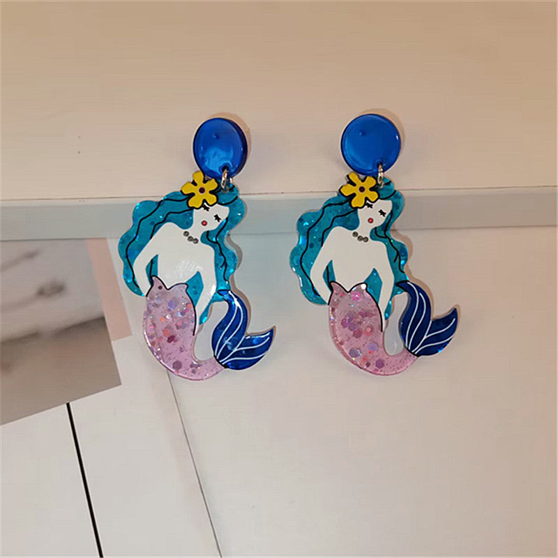 Acrylic Mermaid Frog Unicorn Earrings MIC-ChouD018