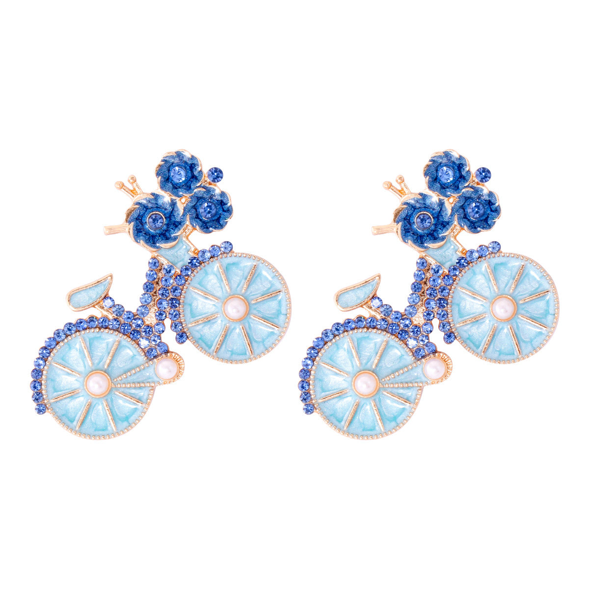 Alloy full diamond bicycle earrings MIC-JuJ023