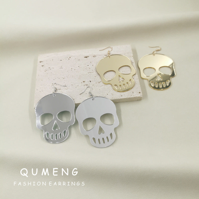 Acrylic Mirror Skull Head Earrings (Minimo de Compra 2) MYA-QingM035