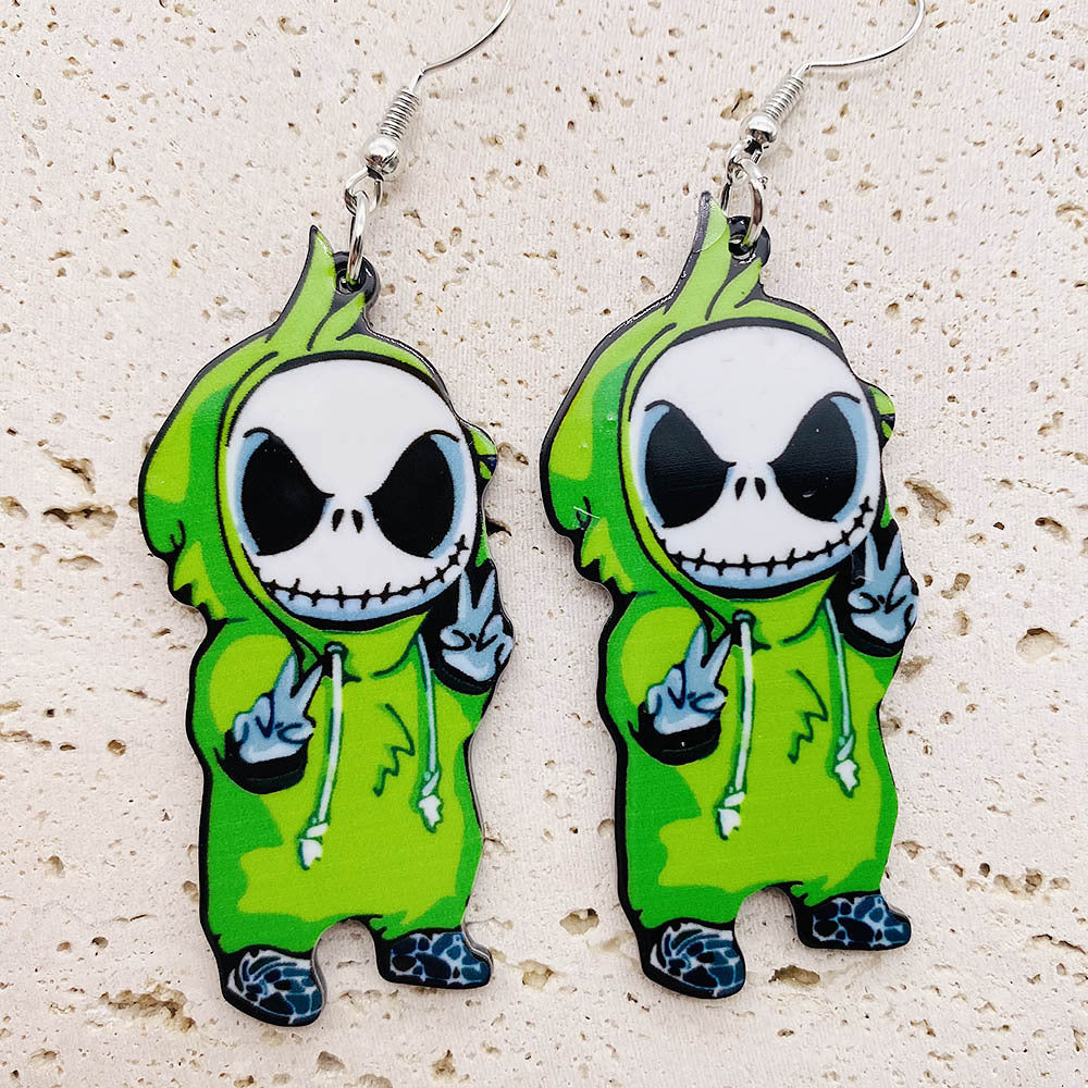 Acrylic Halloween Skull Head Ring Earrings (Minimo de Compra 2) MIC-ChenY024