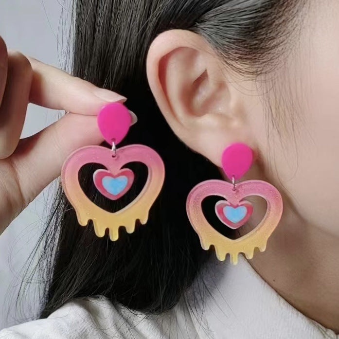 Acrylic Peach Heart Love Rainbow Earrings MIC-DuA089