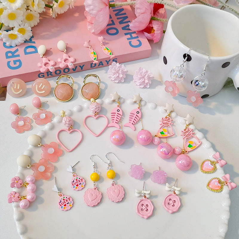 Alloy macaron pink earrings (Minimo de Compra 5) MIC-JiuY062