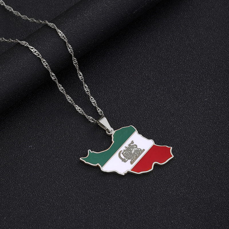 Necklaces Stainless Steel Map Iran HongZ009