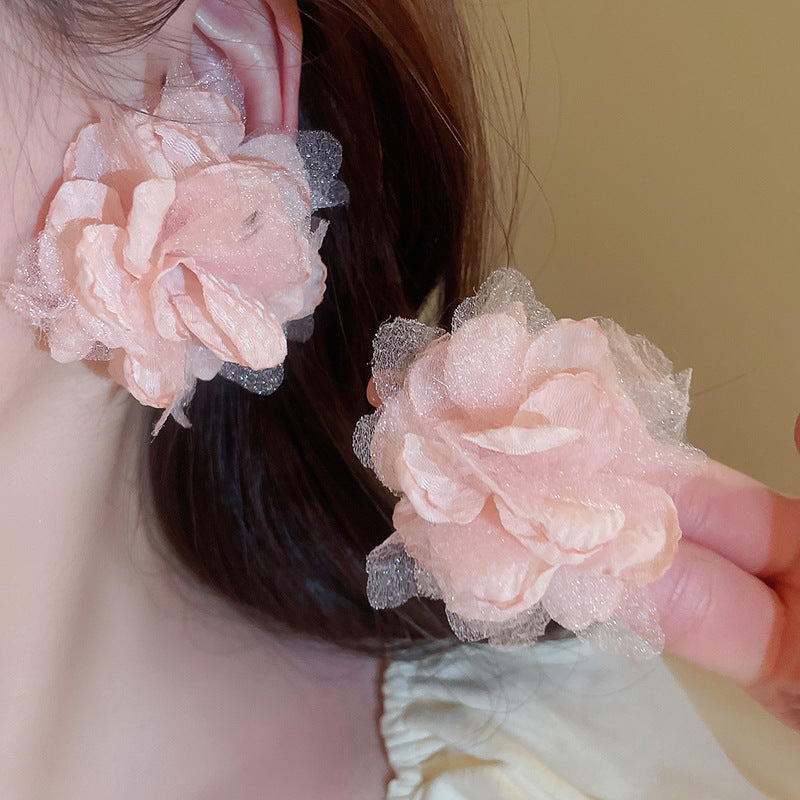 Alloy Pink Flower Pearl Earrings (Minimo de compra 2) MIC-FengM002