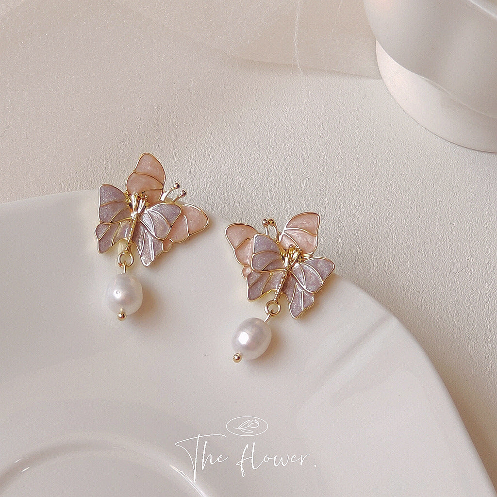 Alloy Purple Fantasy Butterfly Earrings MIC-LiangM006