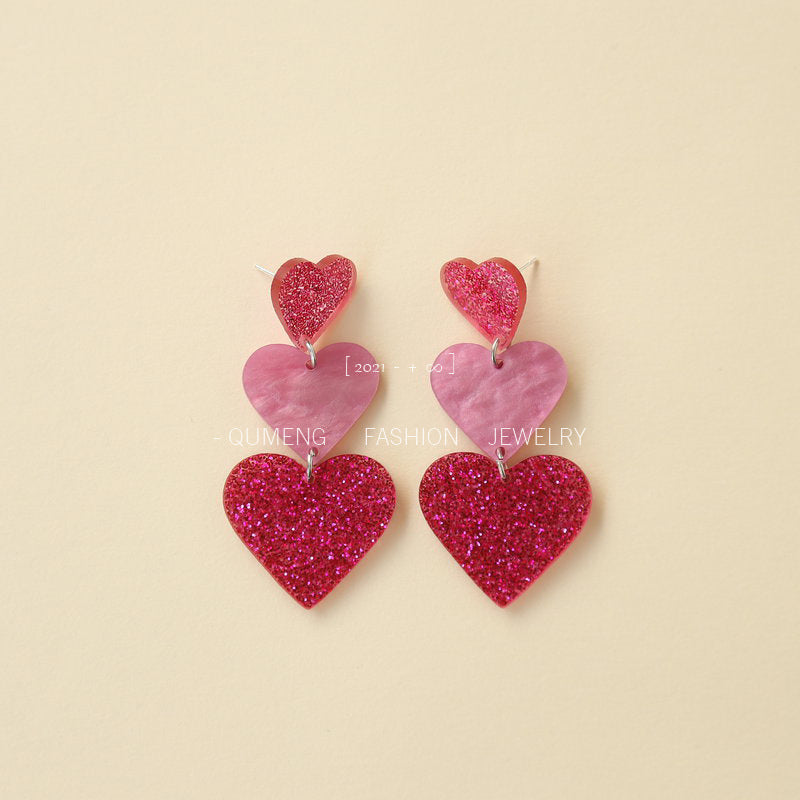 Acrylic Contrast Peach Heart Earrings (Minimo de Compra 2) MIC-OuG029