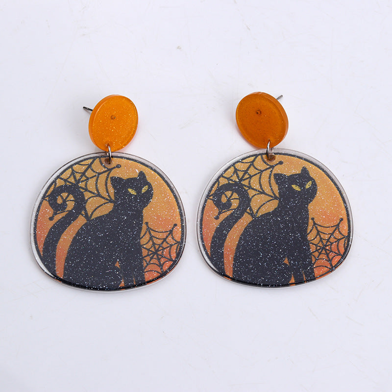 Acrylic Halloween Pumpkin Tomb Earrings (Minimo de Compra 2) MYA-DuA028