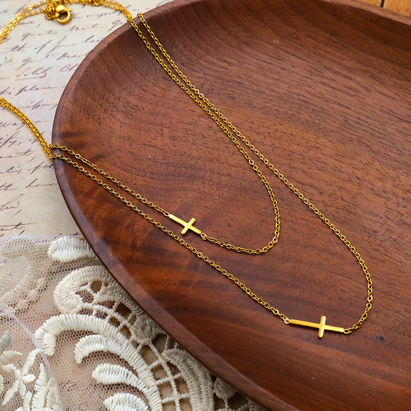 Stainless steel gold-plated double-layer cross necklace MYA-XuanJ033