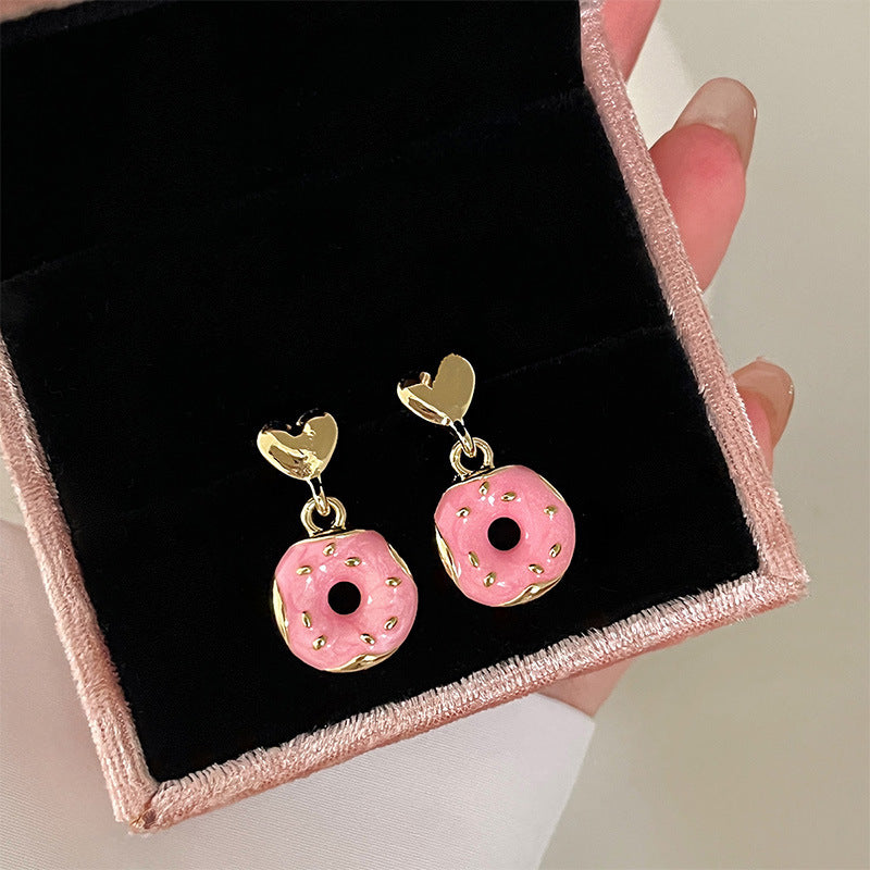 Alloy Pink Donut Heart Earrings MIC-TTSP006