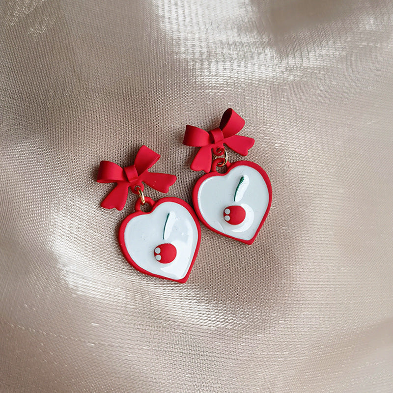 Acrylic Red Cherry Heart Earrings MYA-JiuY045